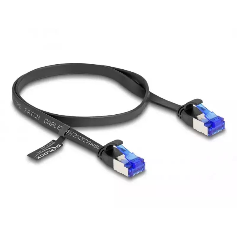Cable de red DeLOCK RJ45 cable plano de conexión conector macho a conector macho Cat.6A 0,5 m negro
