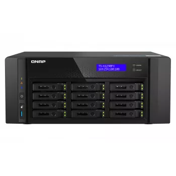 NAS Torre QNAP TS-h1290FX — EPYC 7302P 3,0 GHz, 128 GB DDR4, 12 bahías, QuTS hero, negro