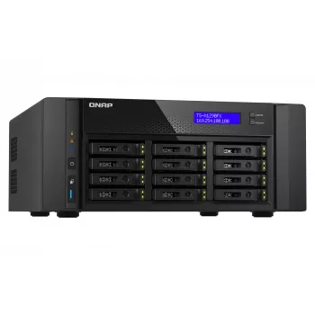 NAS Torre QNAP TS-h1290FX — EPYC 7302P 3,0 GHz, 128 GB DDR4, 12 bahías, QuTS hero, negro