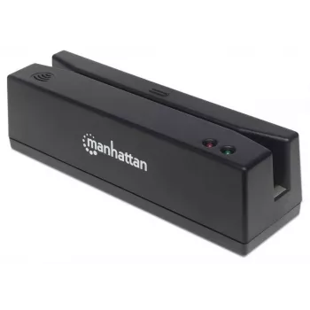 Manhattan Lector de tarjetas de banda magnética USB-A, lector de tres pistas, decodificador de teclado, cable 1,5 m, Negro, tres años de garantía