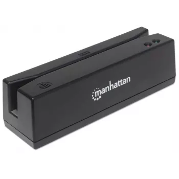 Manhattan Lector de tarjetas de banda magnética USB-A, lector de tres pistas, decodificador de teclado, cable 1,5 m, Negro, tres años de garantía