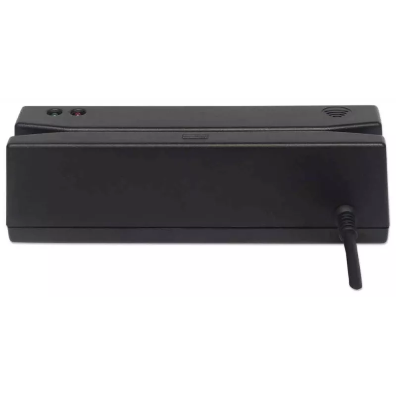 Manhattan Lector de tarjetas de banda magnética USB-A, lector de tres pistas, decodificador de teclado, cable 1,5 m, Negro, tres años de garantía