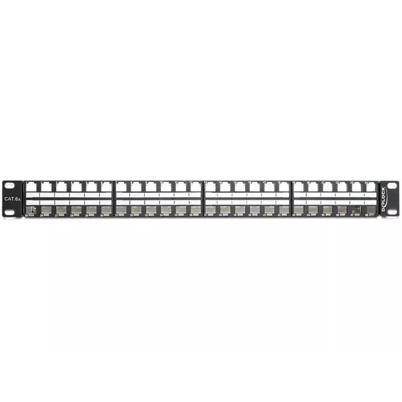 Delock 43280 Panel de conexiones Keystone, 19", 48 puertos, 1U, negro