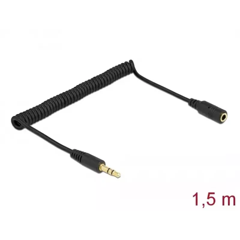 Extensión de cable espiral DeLOCK 86768 conector macho a hembra 3,5 mm 1,5 m negro