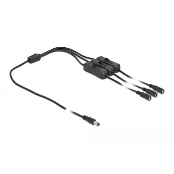 Cable DC DeLOCK 86795 conector macho 5,5 x 2,1 mm a 3 x conector hembra con interruptor 1 m