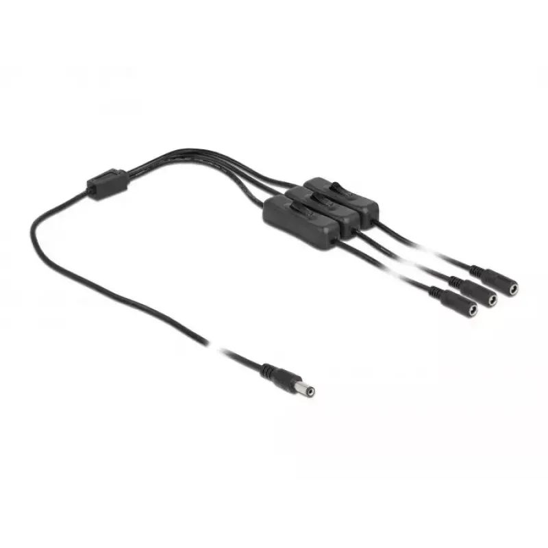 Cable DC DeLOCK 86795 conector macho 5,5 x 2,1 mm a 3 x conector hembra con interruptor 1 m