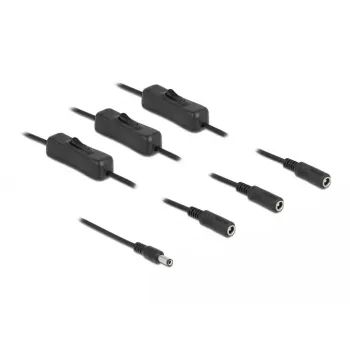 Cable DC DeLOCK 86795 conector macho 5,5 x 2,1 mm a 3 x conector hembra con interruptor 1 m