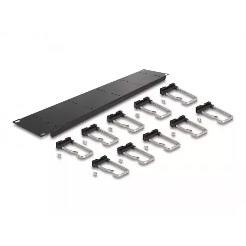 Panel de gestión de cables DeLOCK 19 inch 66919 con 10 ganchos metálicos negro