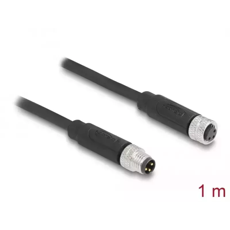 Cable DeLOCK M8 de 3 pines codificación A macho a hembra PUR TPU 1 m