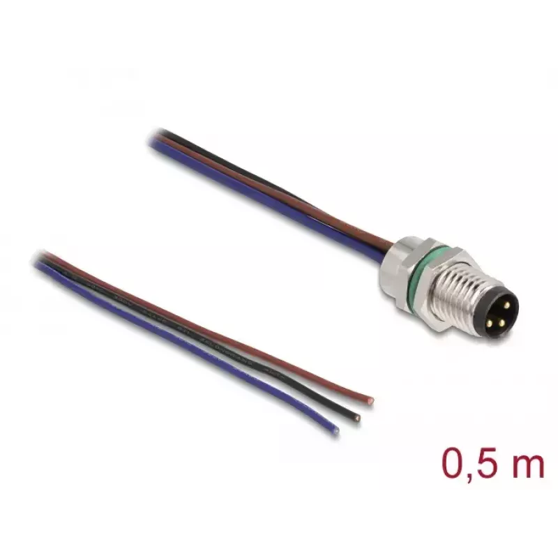 Cable de montaje DeLOCK M8 codificación A de 3 pines macho 0,5 m