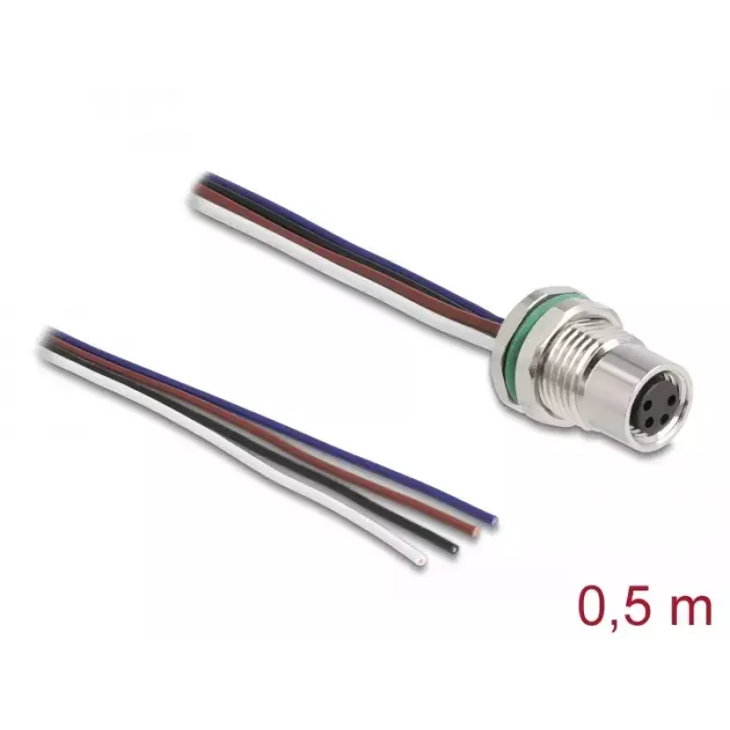 Cable de montaje DeLOCK M8 codificación A de 4 pines hembra 0,5 m