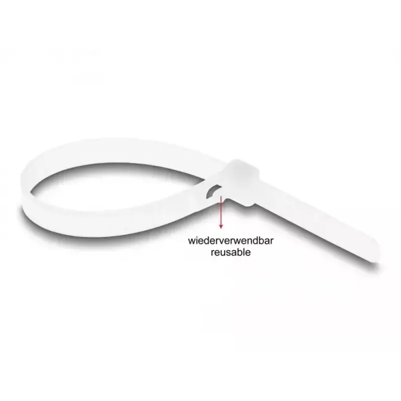 DeLOCK Bridas reutilizables, 200 x 7.2 mm, blanco, 100 uds.