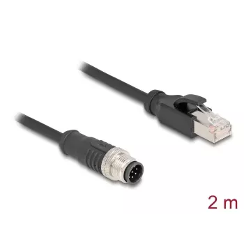 Cable de red DeLOCK M12 cable A-codificado 8 polos conector macho a conector macho RJ45 Cat5e 2 m negro