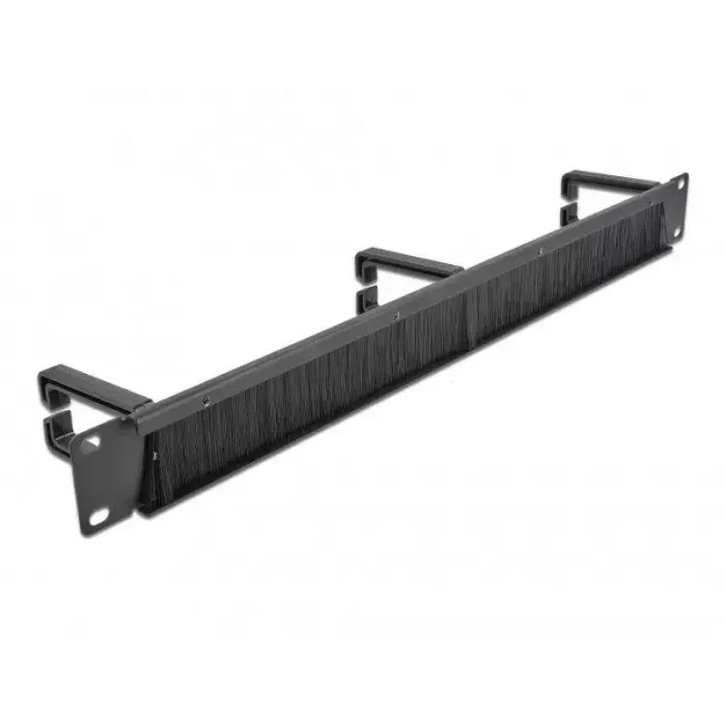 Panel pasacables DeLOCK 19 pulgadas regleta de cepillo para gestión de cables con 3 ganchos 1U negro