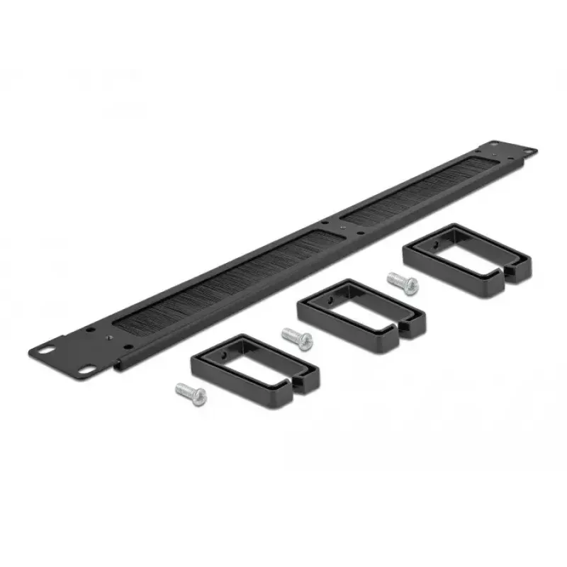 Panel pasacables DeLOCK 19 pulgadas regleta de cepillo para gestión de cables con 3 ganchos 1U negro