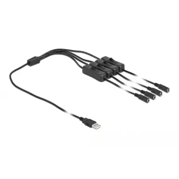 Conector macho USB Type-A a 4 x conector hembra DC 5,5 x 2,1 mm con interruptor DeLOCK 86799