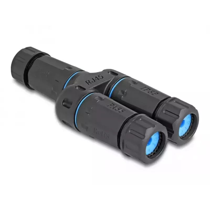 Conector de cable DeLOCK RJ45 hembra a 2 x RJ45 hembra Cat.6A sumergible