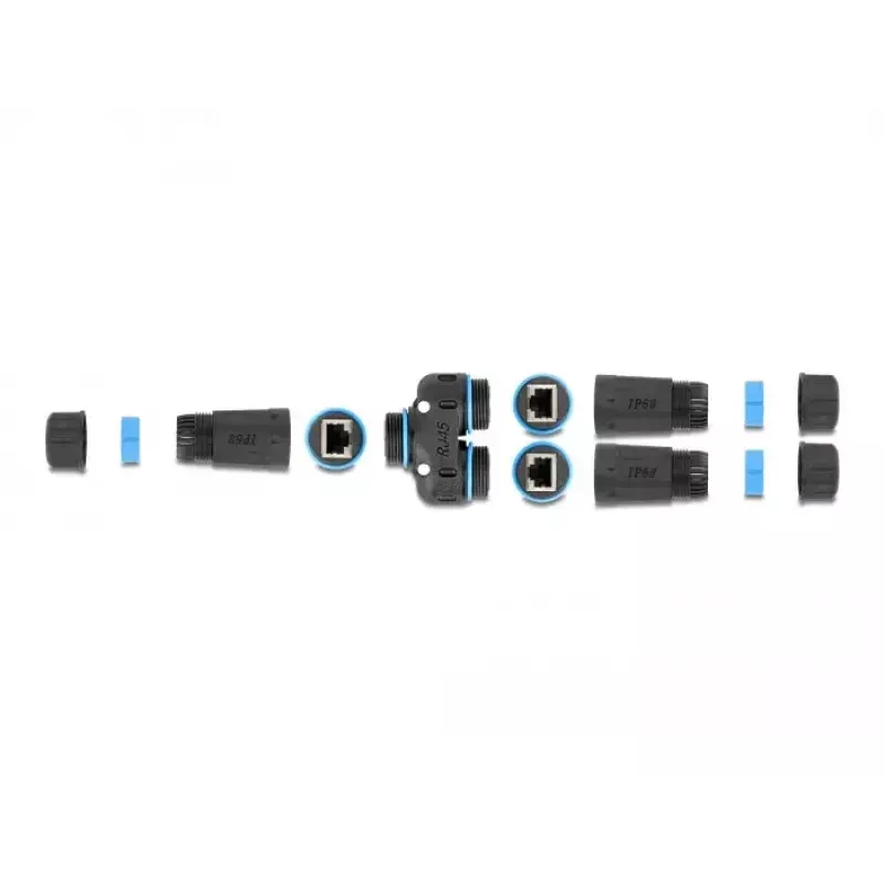 Conector de cable DeLOCK RJ45 hembra a 2 x RJ45 hembra Cat.6A sumergible