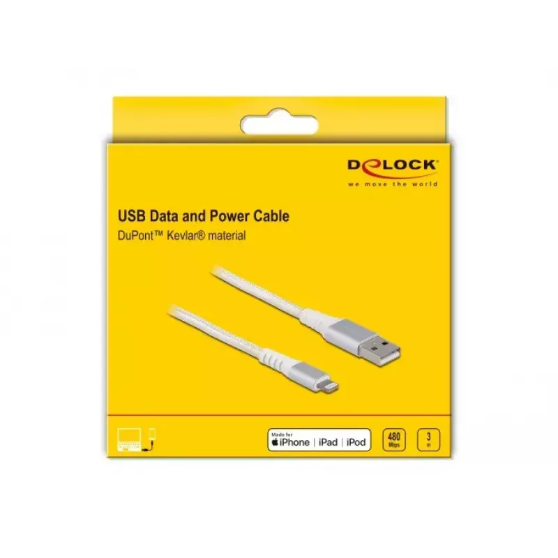 Cable de datos y carga USB DeLOCK para iPhone iPad iPod 3 m Lightning