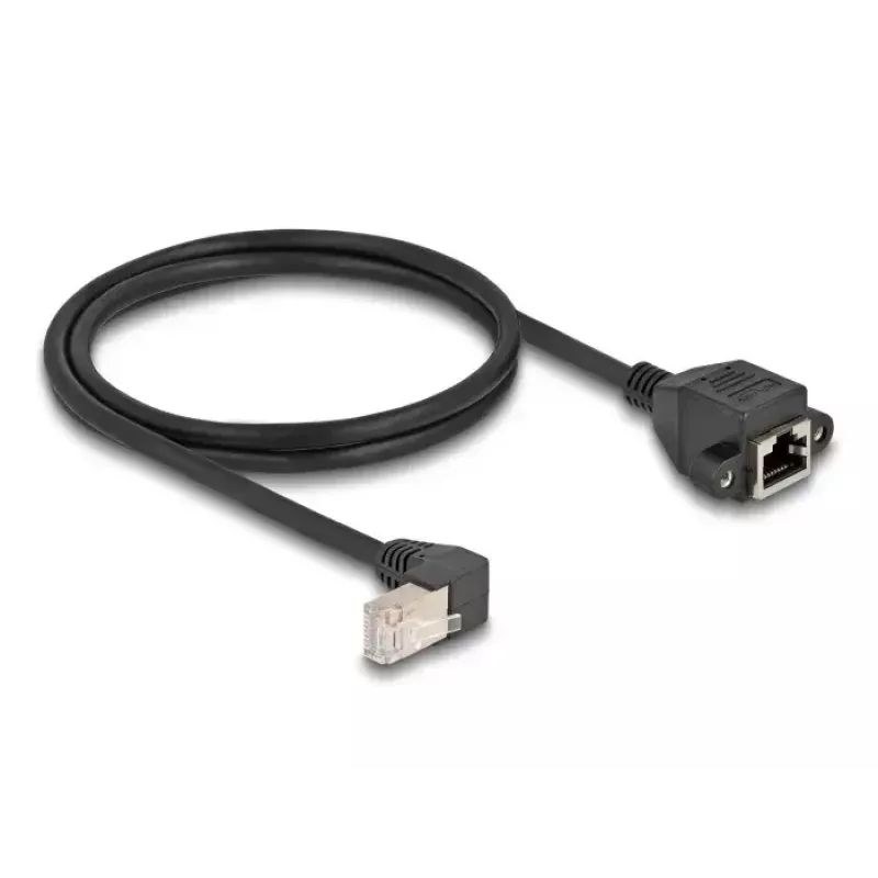 Cable alargador de red DeLOCK S/FTP RJ45 90° en ángulo a RJ45 Cat.6A 1 m negro