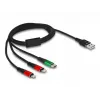 Cable de carga DeLOCK USB 3 en 1 Type-A a 2 × Lightning USB Type-C 1 m