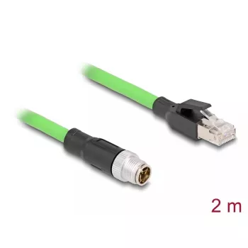 Cable de red DeLOCK M12 X-codificado 8 polos macho a RJ45 macho PUR TPU 2m