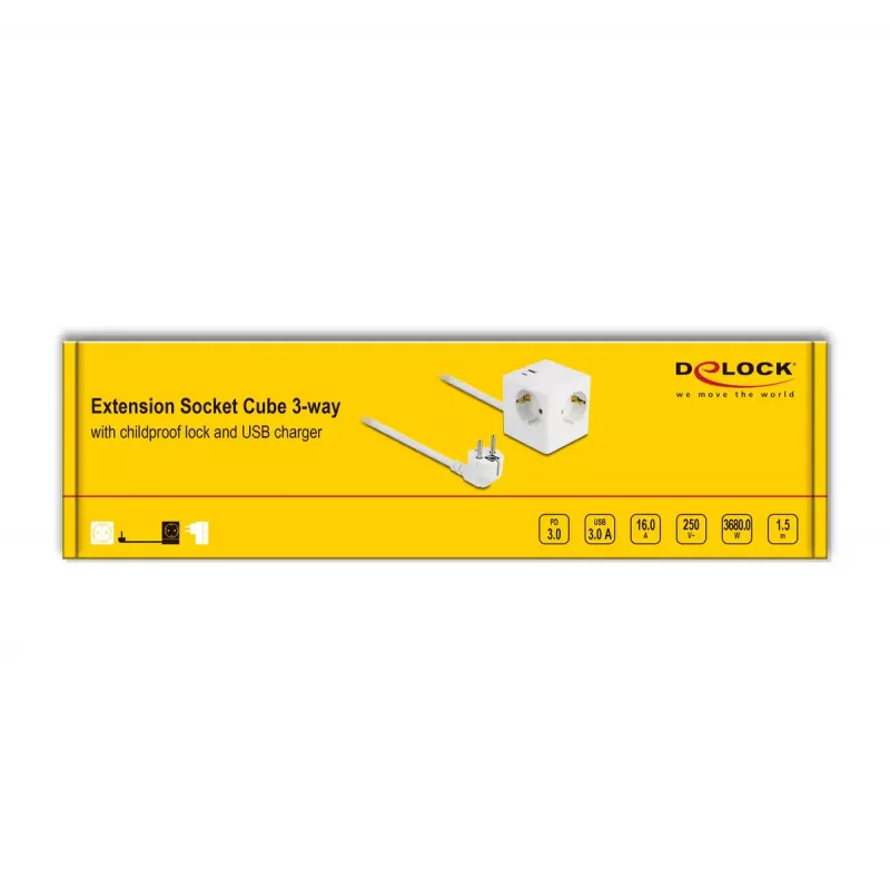 DeLOCK 11502 alargador de corriente 1,5 m 3 tomas AC interior blanco