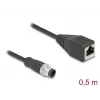 Cable de red DeLOCK M12 A-codificado 8 polos conector macho a conector hembra RJ45 Cat5e 0,5 m negro
