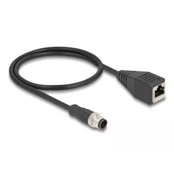 Cable de red DeLOCK M12 A-codificado 8 polos conector macho a conector hembra RJ45 Cat5e 0,5 m negro