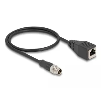 Cable DeLOCK M12 X-codificado 8 pines conector macho a conector hembra RJ45 Cat5e 0,5 m negro