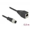 Cable Ethernet industrial DeLOCK M12 D-codificado 4 polos conector macho a conector hembra RJ45 Cat5e 0,5 m negro