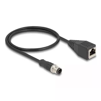 Cable Ethernet industrial DeLOCK M12 D-codificado 4 polos conector macho a conector hembra RJ45 Cat5e 0,5 m negro