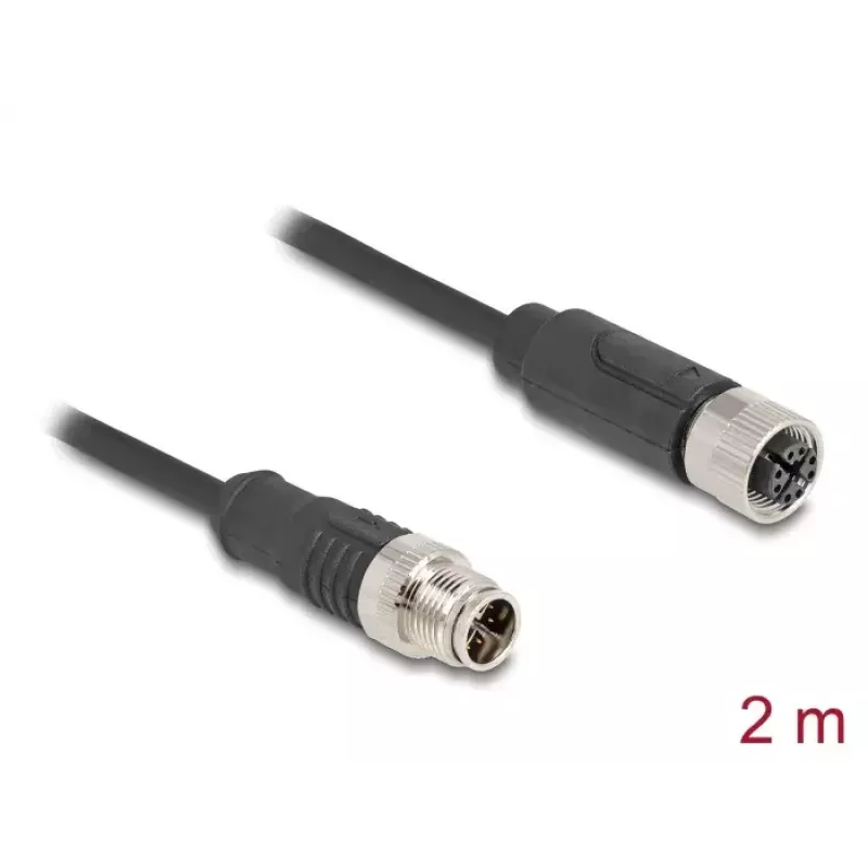 Cable de red DeLOCK M12 X-codificado 8 polos conector macho a conector hembra Cat5e 2 m negro