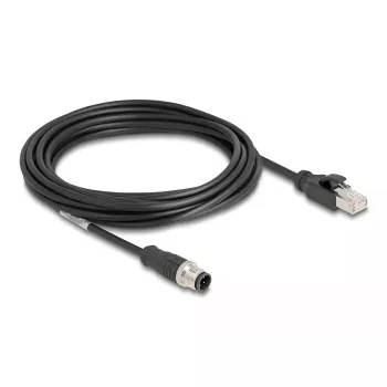 Cable de red DeLOCK M12 D-codificado 4 polos conector macho a conector macho RJ45 Cat5e 5 m negro