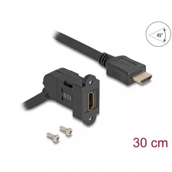 DeLOCK HDMI conector hembra de panel acodado 45° a conector macho HDMI cable 30 cm 8K 60 Hz negro