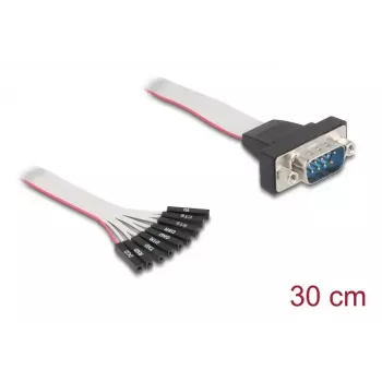 Cable plano RS-232 DELOCK conector hembra de 9 polos a conector macho D-Sub de 9 polos con tuercas, 30 cm, negro/gris