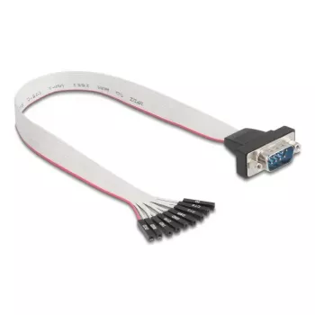 Cable plano RS-232 DELOCK conector hembra de 9 polos a conector macho D-Sub de 9 polos con tuercas, 30 cm, negro/gris