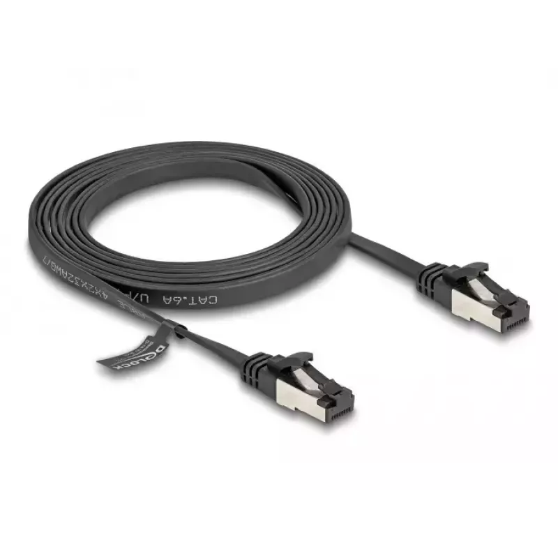 Cable de red DeLOCK RJ45 cable plano de conexión conector macho a conector macho Cat.8.1 2 m negro
