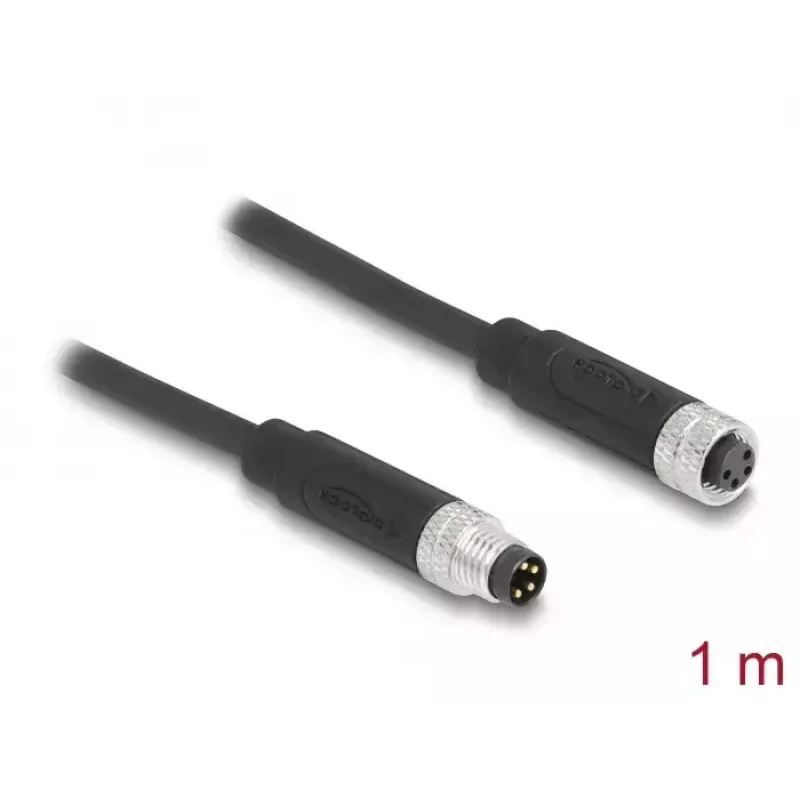 Cable DeLOCK M8 de 4 contactos codificado A conector macho a conector hembra PUR TPU 1 m
