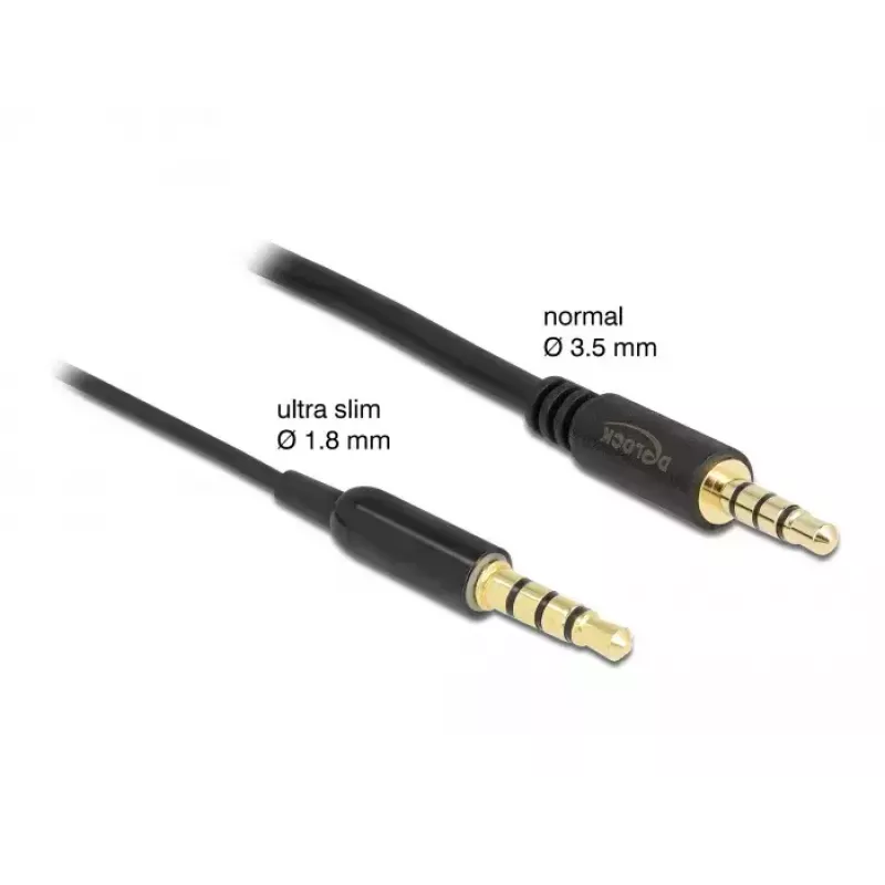 Cable de extensión de audio DeLOCK 66074 3,5 mm 4 contactos conector macho a conector hembra ultra fino 0,5 m negro