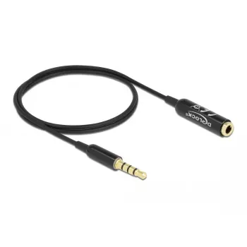 Cable de extensión de audio DeLOCK 66074 3,5 mm 4 contactos conector macho a conector hembra ultra fino 0,5 m negro