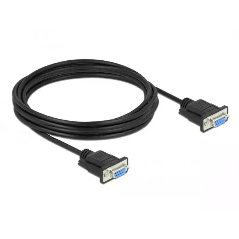 Delock Cable módem nulo RS-232, D-Sub 9 hembra a hembra, carcasa de conector delgada, 4 m, negro