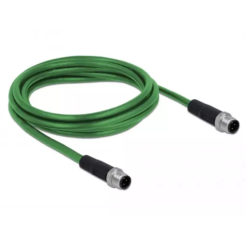 DeLOCK 85918 Cable industrial M12 codificación D de 4 pines clavija a clavija, SF/FTP, libre de halógenos, 2 m, verde