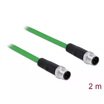 DeLOCK 85918 Cable industrial M12 codificación D de 4 pines clavija a clavija, SF/FTP, libre de halógenos, 2 m, verde