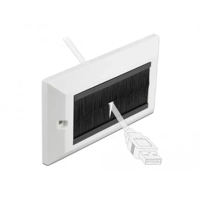 DeLOCK Placa cubierta para gestión de cables 146 x 86 mm con tiras de cepillo negras, blanco (66492)