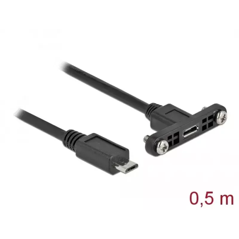 Cable DeLOCK USB 2.0 Micro-B conector hembra montaje en panel a USB 2.0 Micro-B conector macho 0,5 m