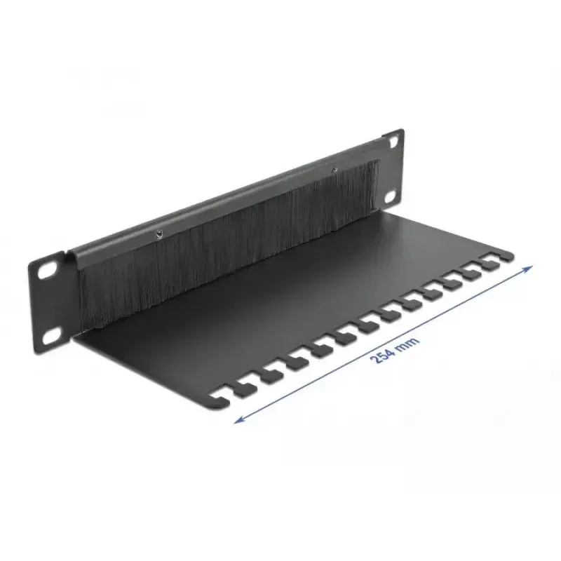 Panel de cepillos DeLOCK 10 pulgadas regleta de gestión de cables con cepillos y placa de soporte para cables 1 U negro