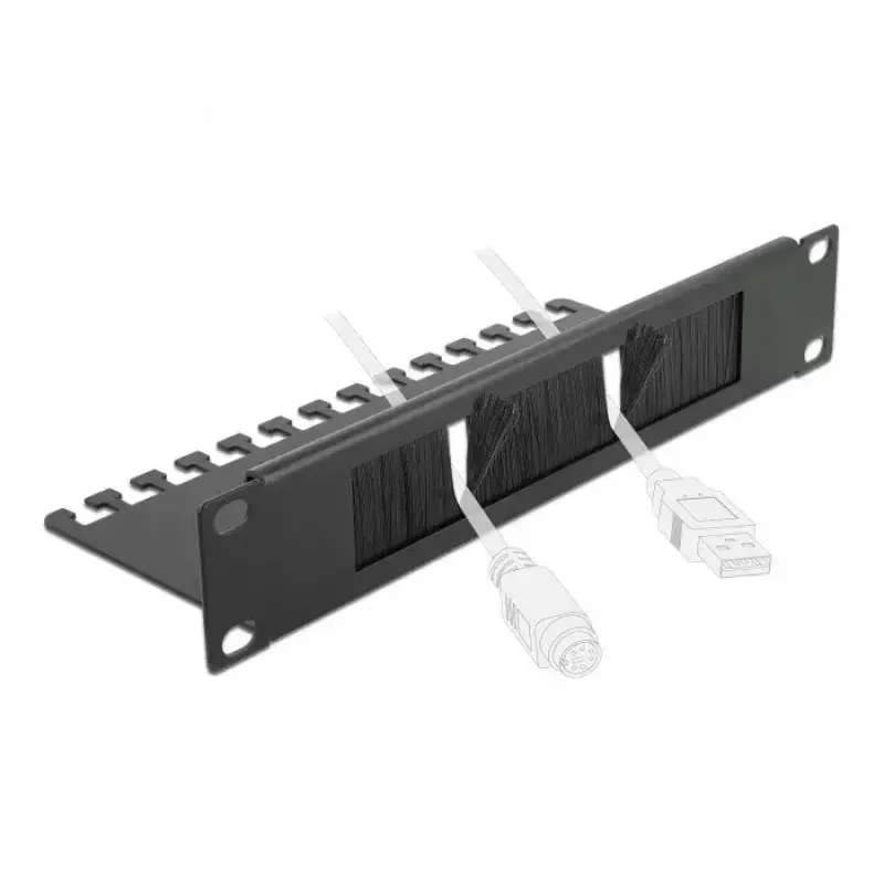 Panel de cepillos DeLOCK 10 pulgadas regleta de gestión de cables con cepillos y placa de soporte para cables 1 U negro