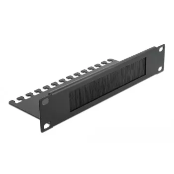 Panel de cepillos DeLOCK 10 pulgadas regleta de gestión de cables con cepillos y placa de soporte para cables 1 U negro