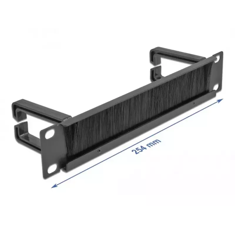 Panel de cepillo DeLOCK 10 pulgadas regleta de gestión de cables con cepillo y 2 ganchos 1U negro